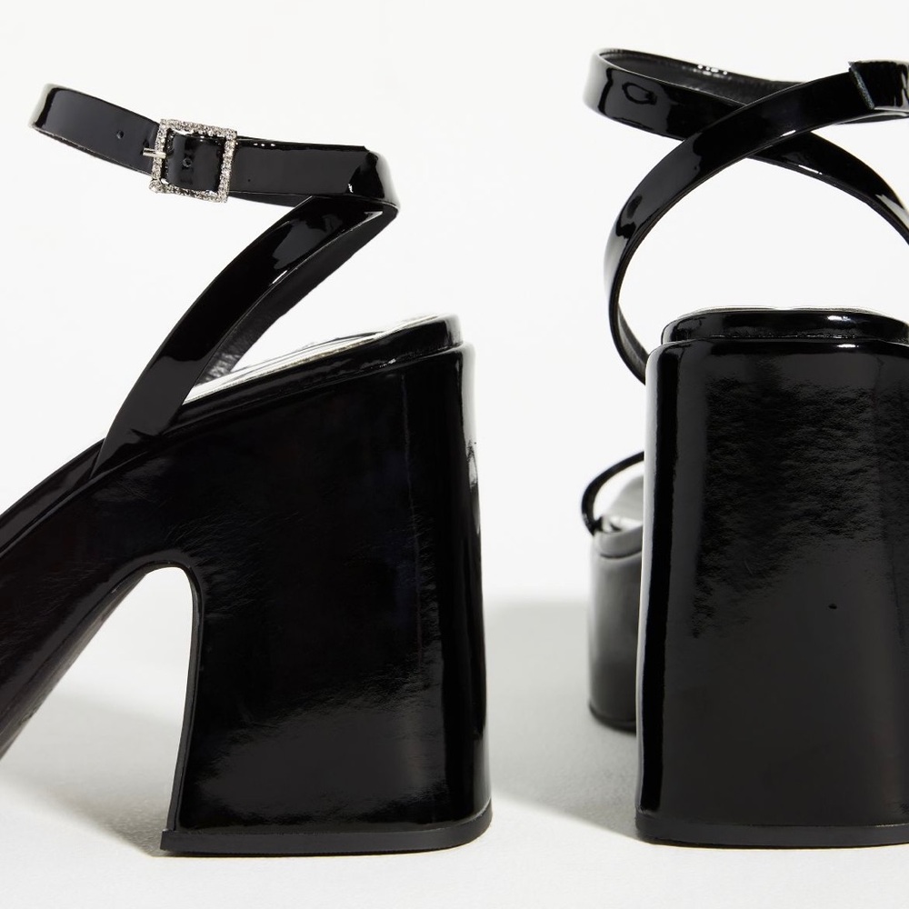 Vicenza Black Patent Leather Strappy Platform Heels - Picture 4 of 5